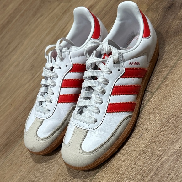 Adidas Samba White and Red Trainers - Picture 1 of 5